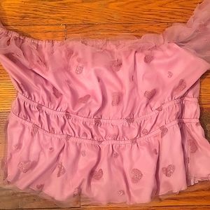 SBetro Off Shoulder Heart Mesh  Peplum Top